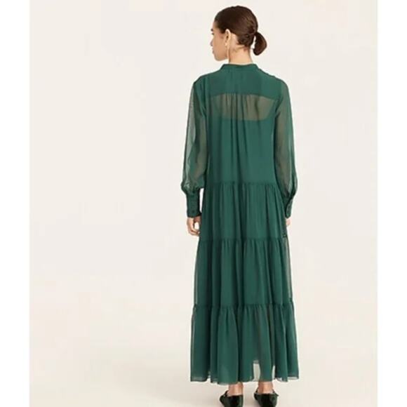 J.Crew Collection Tiered Silk Chiffon Tuxedo Dress Dark Spruce Size 8 - Picture 3 of 6